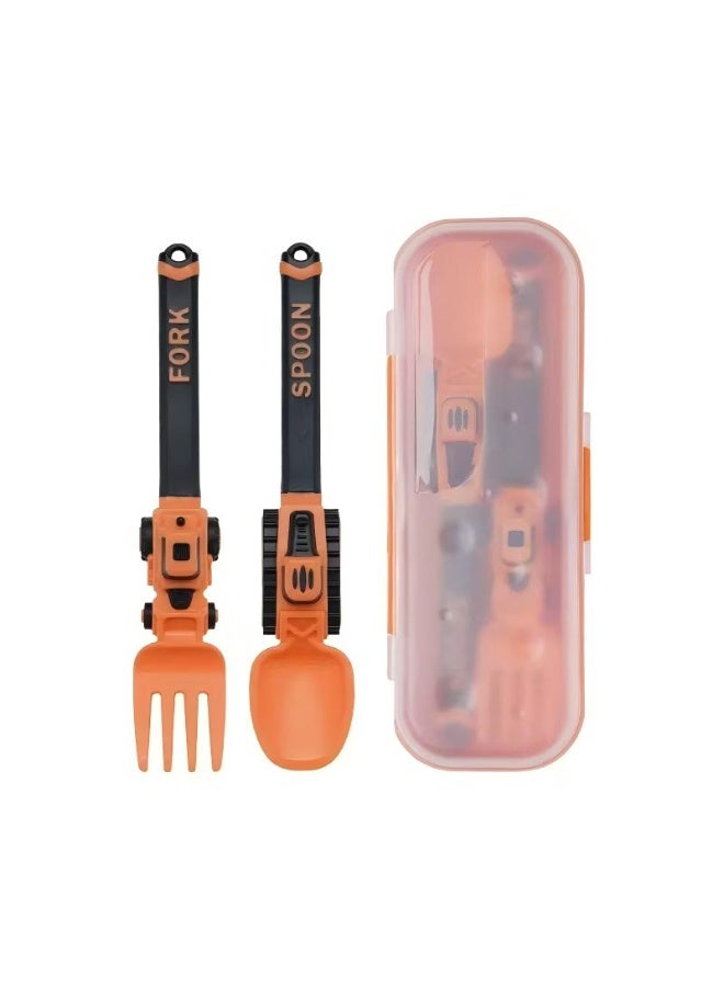 ECLux Construction Vehicle Kids Utensil Set 🚜 | Durable Utensils Tableware | 3-Piece Feeding Set with Spoon, Fork & Storage Case | Soft Grip | Dishwasher Safe | Perfect for Travel & Home | - Image 1